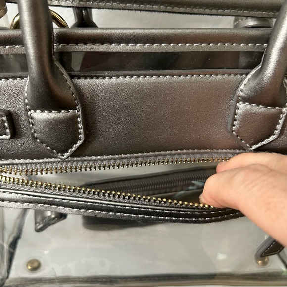 PurseN Chic Transparent Stadium Bag. Pewter with Gold Accents. - Picture 9 of 15